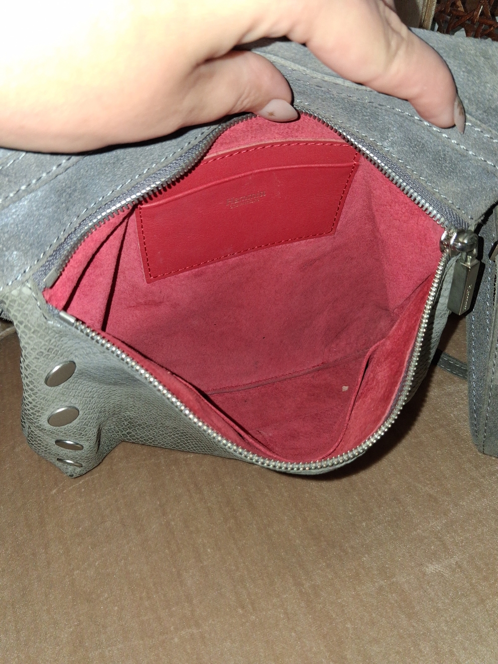 Hammitt los Angeles suede leather high end luxury purse gray snakeskin crossbody - Picture 5 of 14